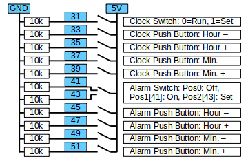 Switches and buttons connected to the PCB